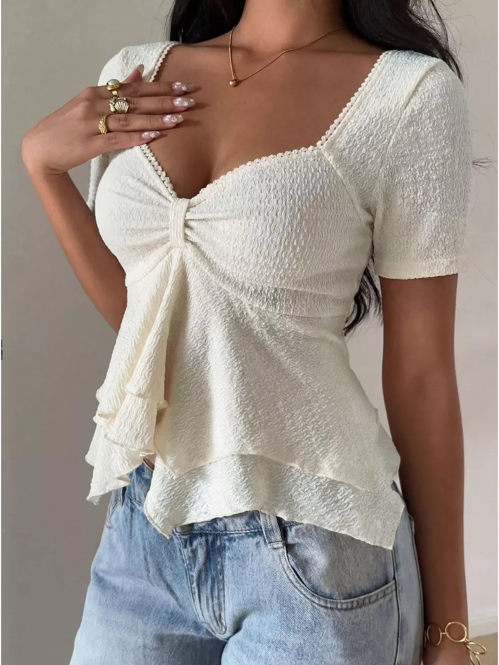 Sweetheart Neck Layered Ruffle Top, image 2