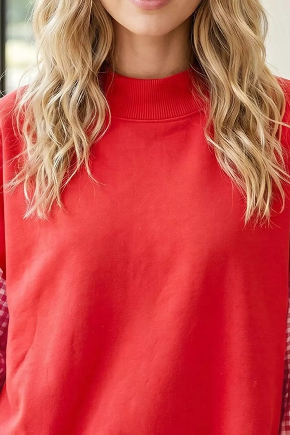 Gingham Contrast Sleeve Crew Neck Sweatshirt, image 3