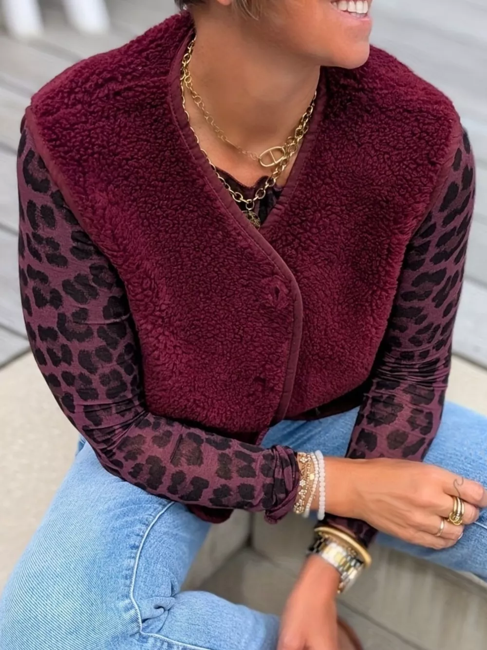 Fleece Button-Down Vest Coat, image 2