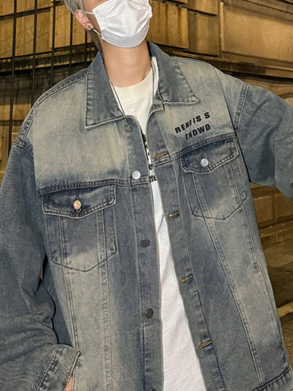 Men's Plus Size Oversized Button Up Washed Denim Jacket, image 6