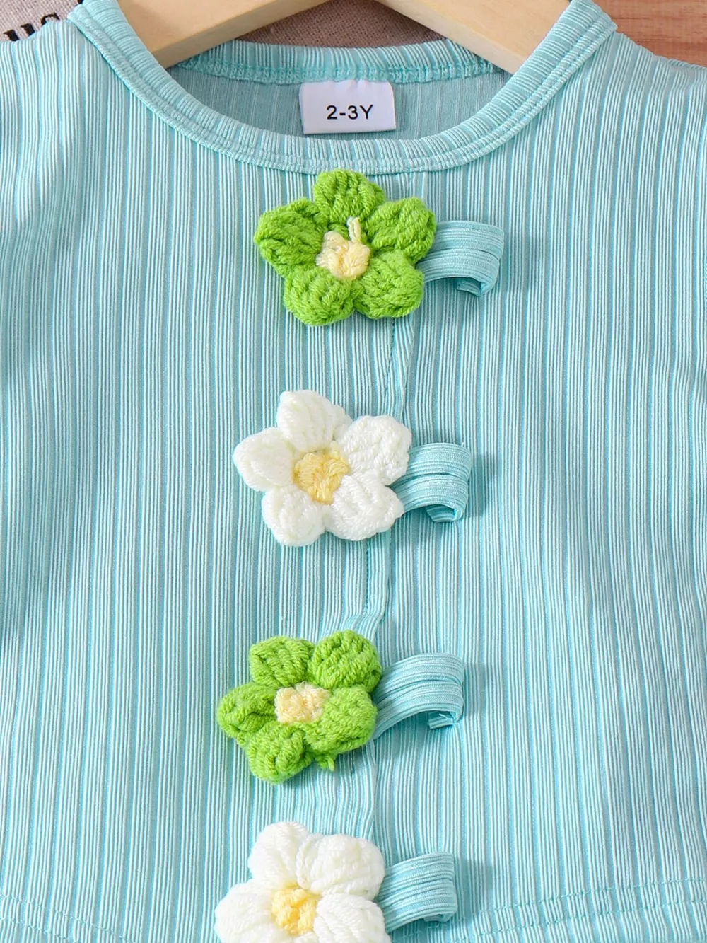 Children's Ribbed Knit Flower Top and Shorts Set, image 3
