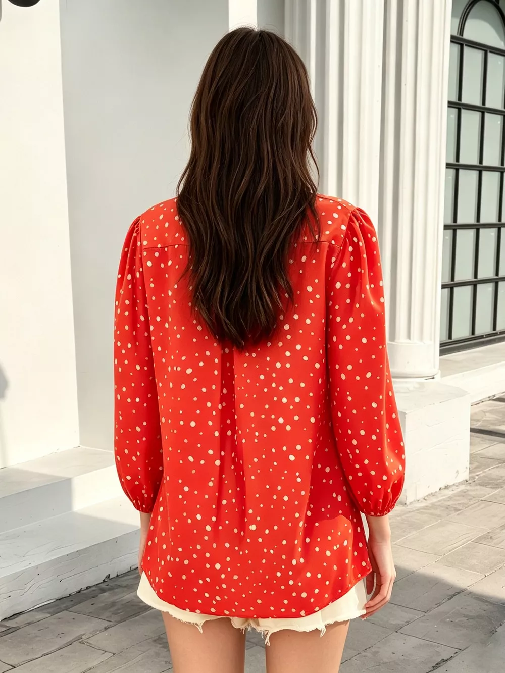 Polka Dot Puff Sleeve Shirt, image 7