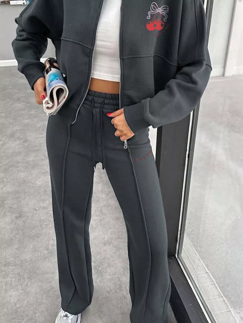 Zip Up Dropped Shoulder Outerwear and Pants Set, image 18