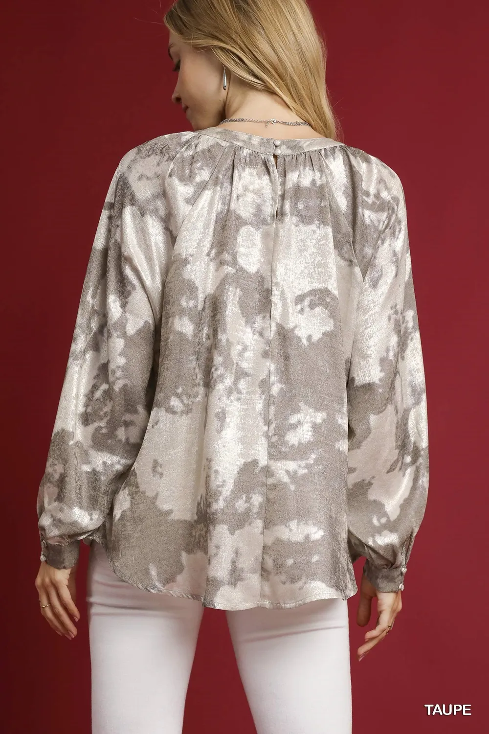 Full Size Metallic Fabric Blouse with Balloon Sleeves Plus Size, image 2
