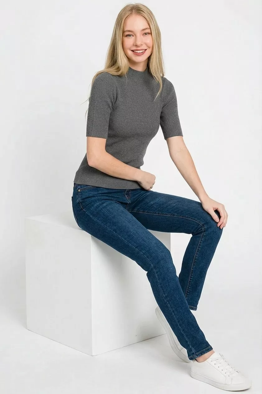 Viscose Ribbed Mock Neck Sweater, image 3