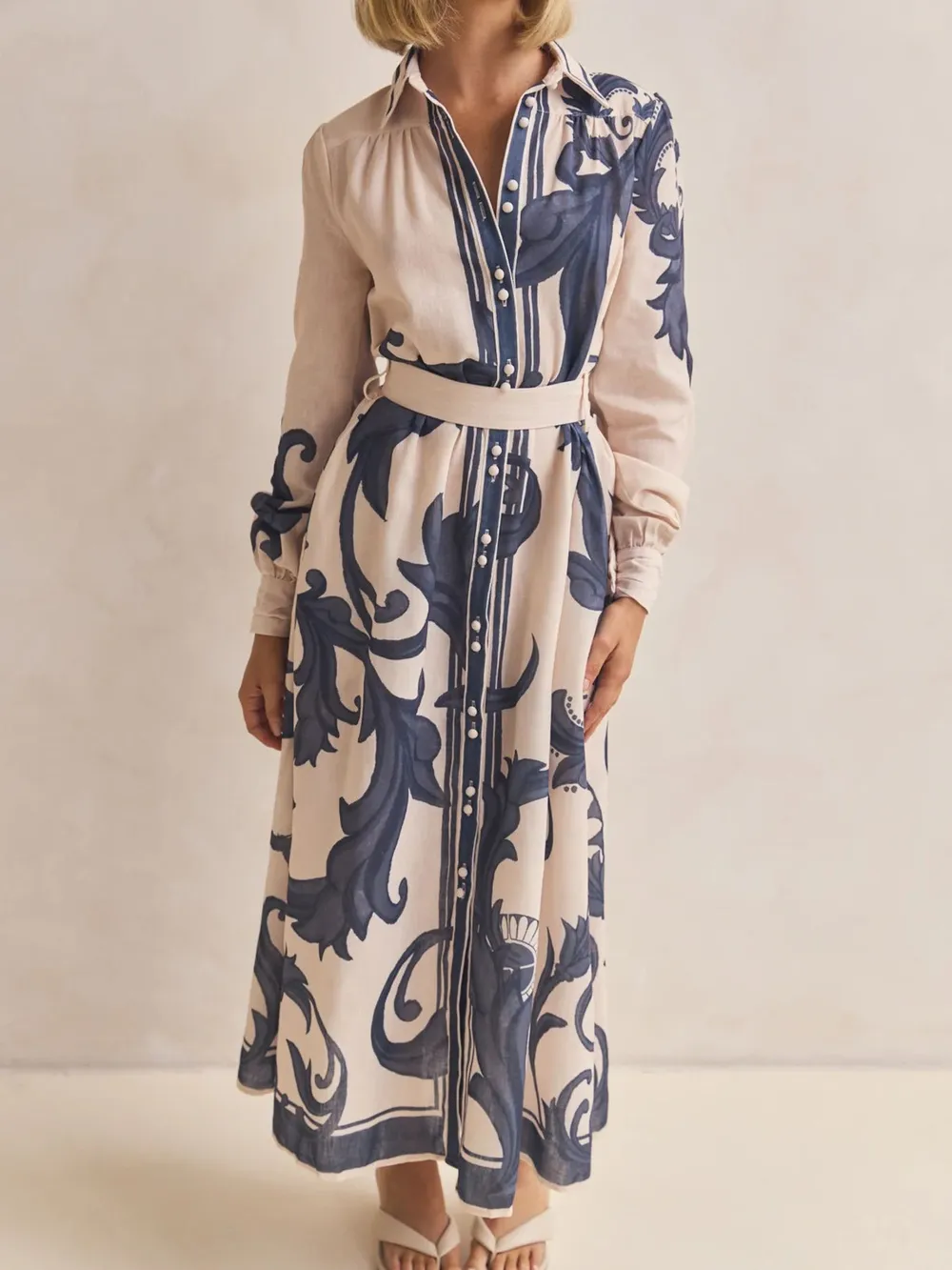 Printed Button Down Belted Shirt Dress, image 13