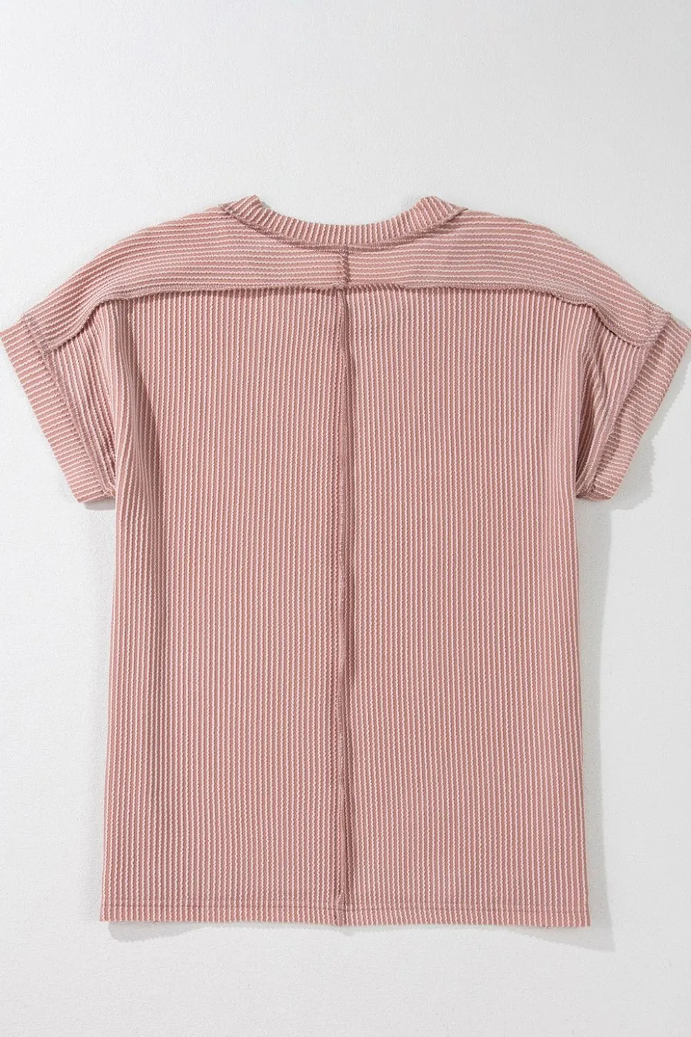 Casual Ribbed Short Sleeve Round Neck T-Shirt, image 15