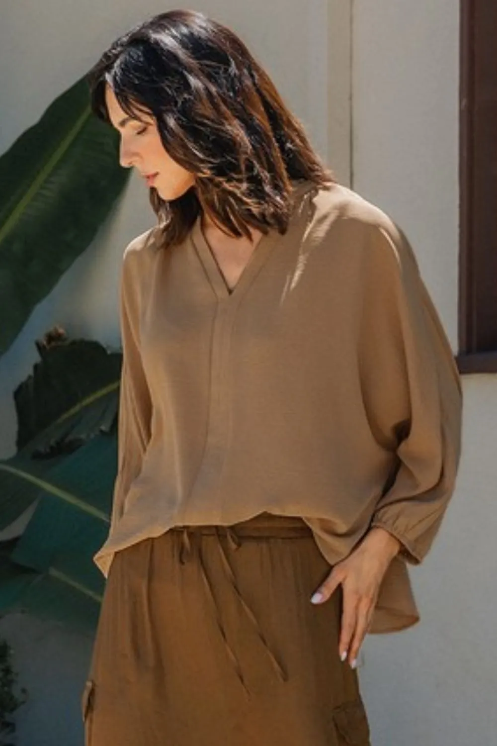 Notched Batwing Sleeve Blouse, image 2