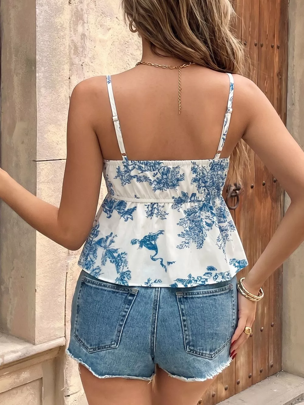 Floral Print Tie Front Ruffle Hem Cami, image 6