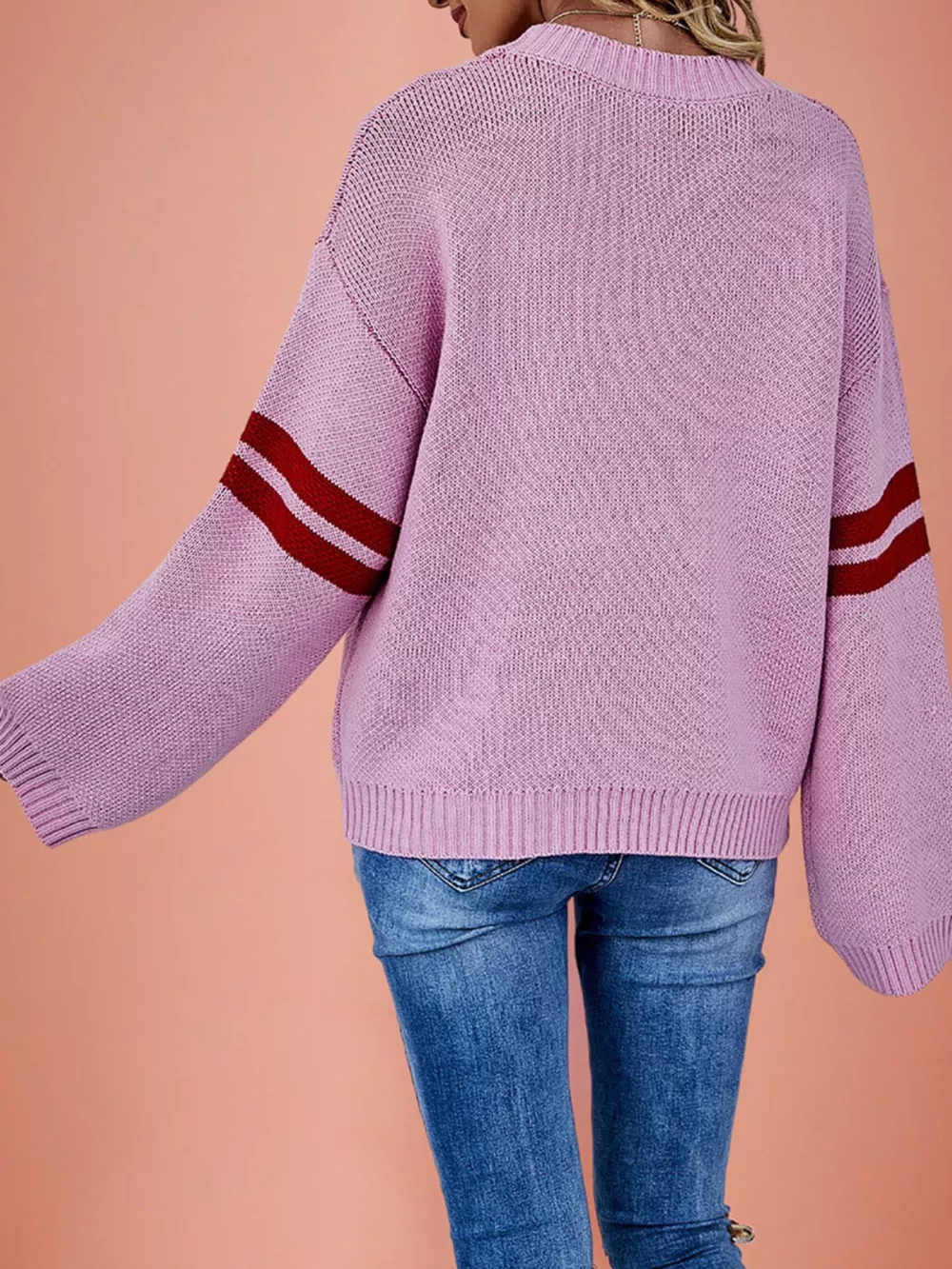 Heart Pattern Dropped Shoulder Sweater, image 2