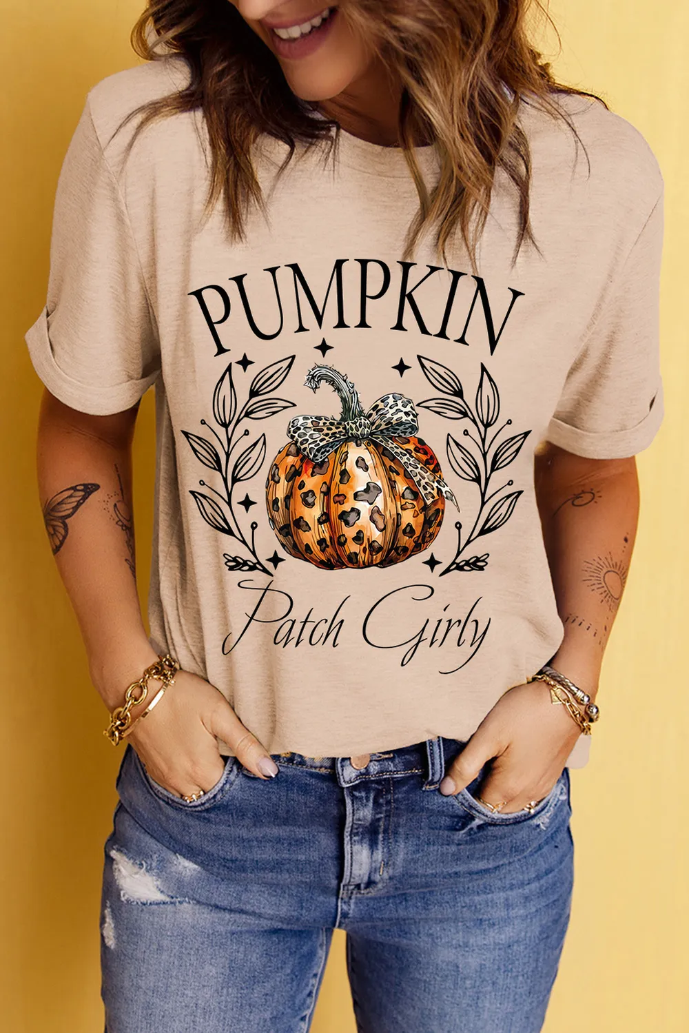 Pumpkin Graphic Round Neck Short Sleeve T-Shirt, image 3