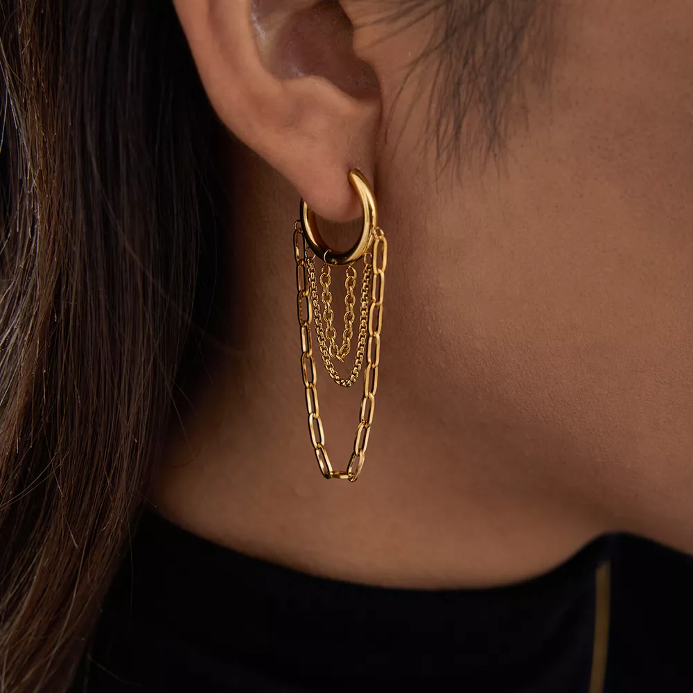18K Gold-Plated Chain Hoop Earrings, image 5