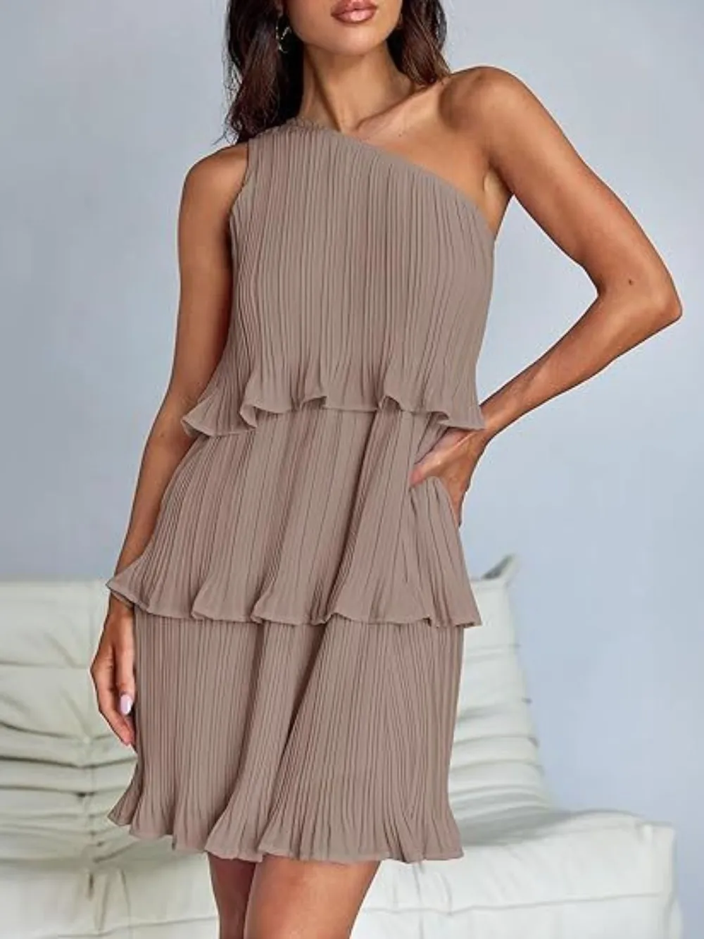Layered Single Shoulder Mini Dress, image 18