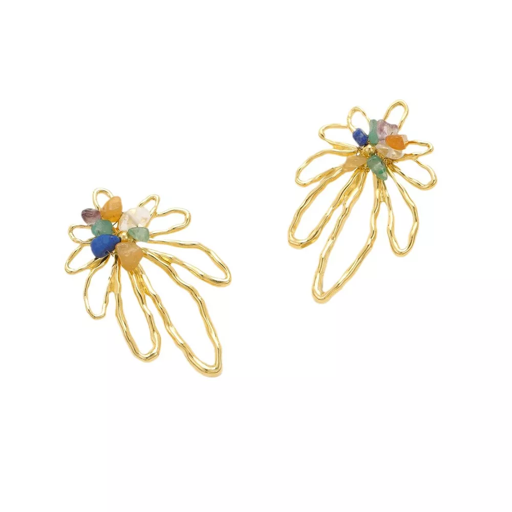 18K Gold-Plated Natural Stone Flower Earrings, image 6