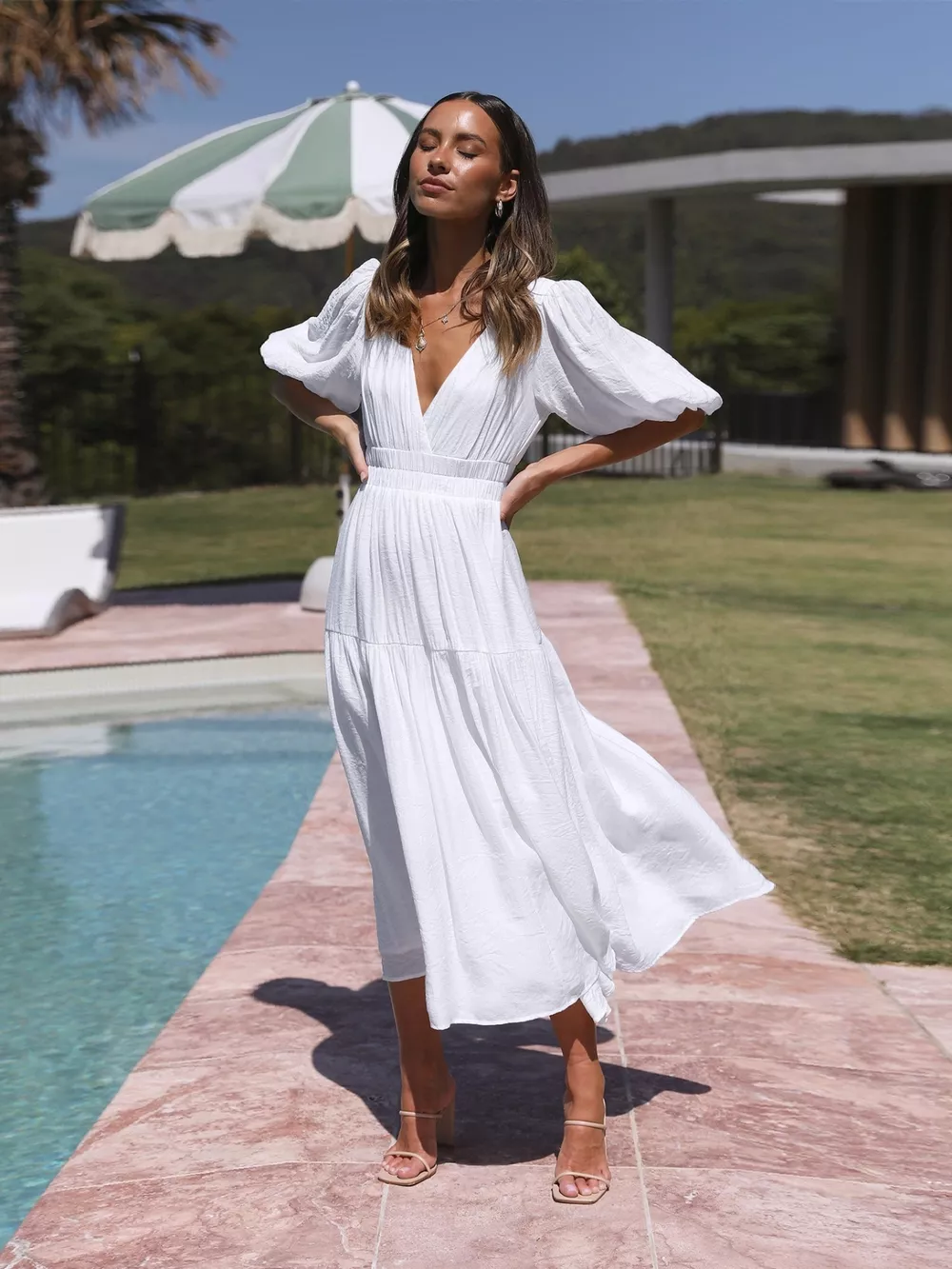 Tiered Puff Sleeve Midi Dress, image 8