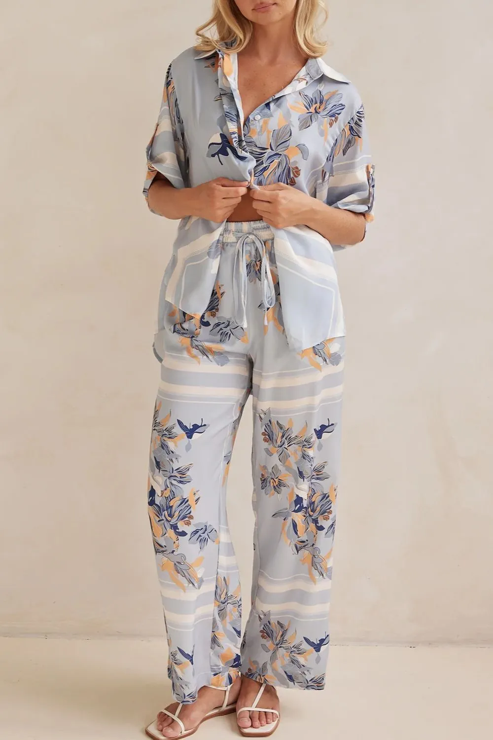 Printed Button Up Shirt and Pants Set, image 4