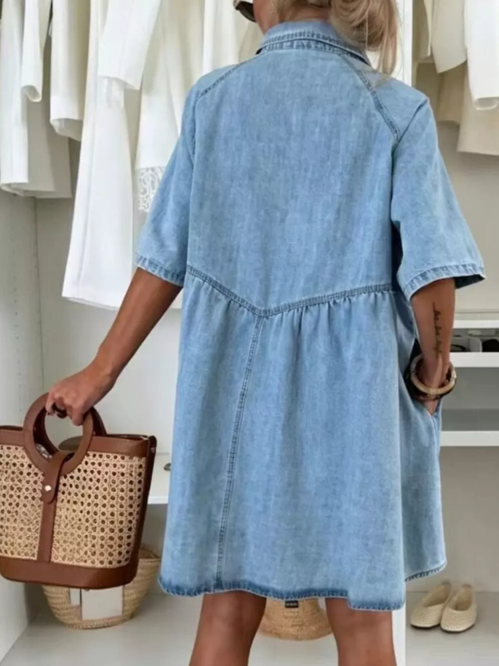 Button Up Denim Shirt Dress, image 4