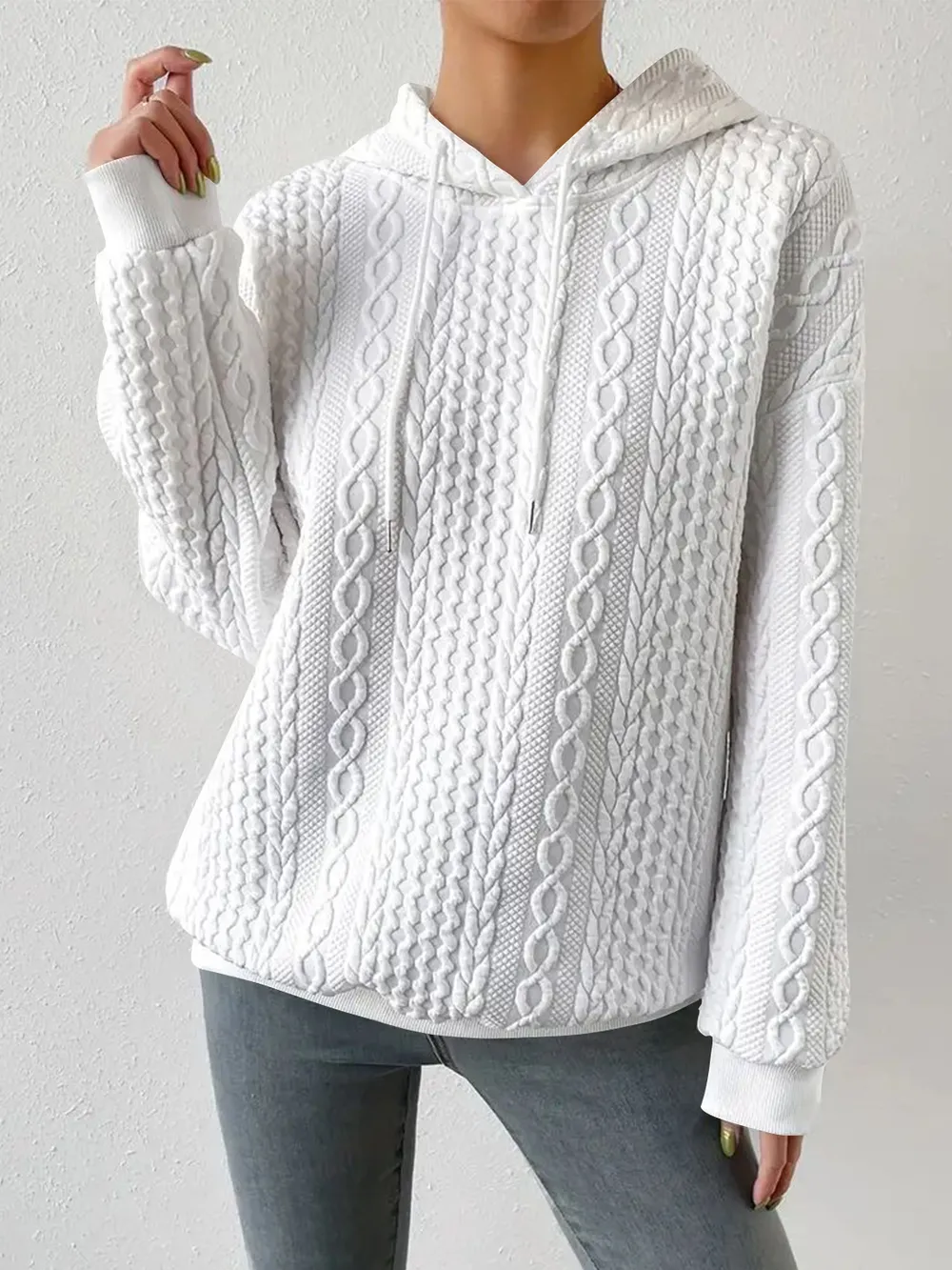 Drawstring Drop Shoulder Long Sleeve Hoodie, image 2
