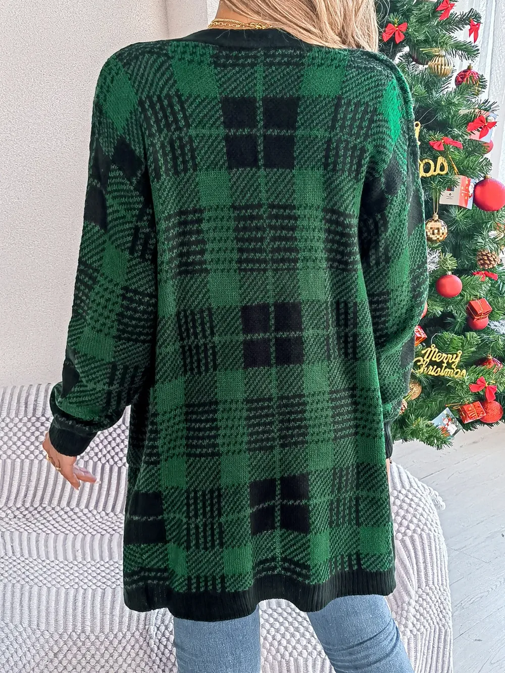 Plaid Open Front Long Sleeve Cardigan, image 14