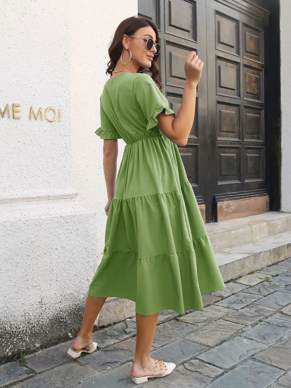 V-Neck Short Sleeve Midi Dress, image 7
