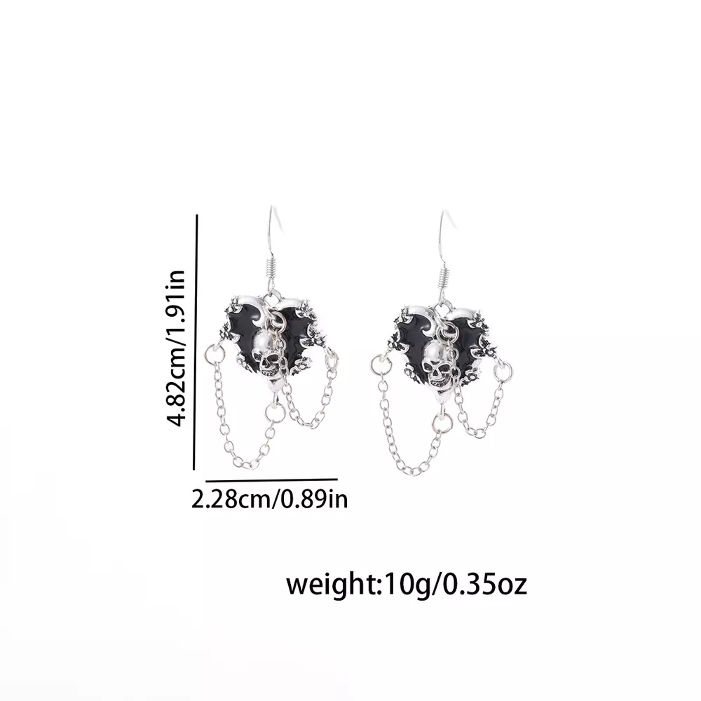 Halloween Alloy Heart Skull Earrings with Chain Detail, image 6