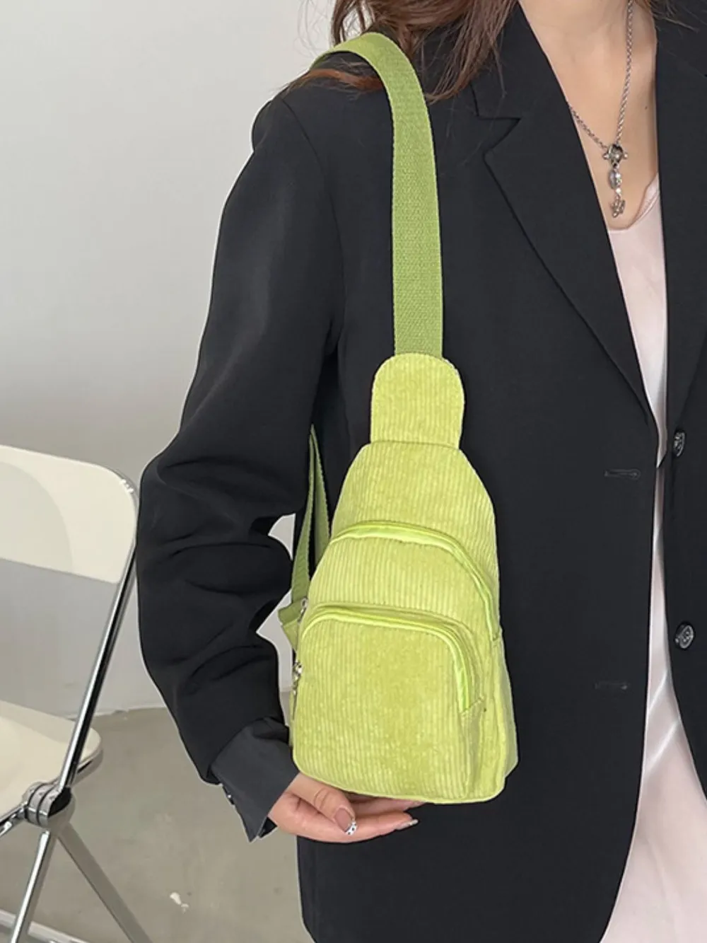 Corduroy Solid Color Crossbody Bag, image 21