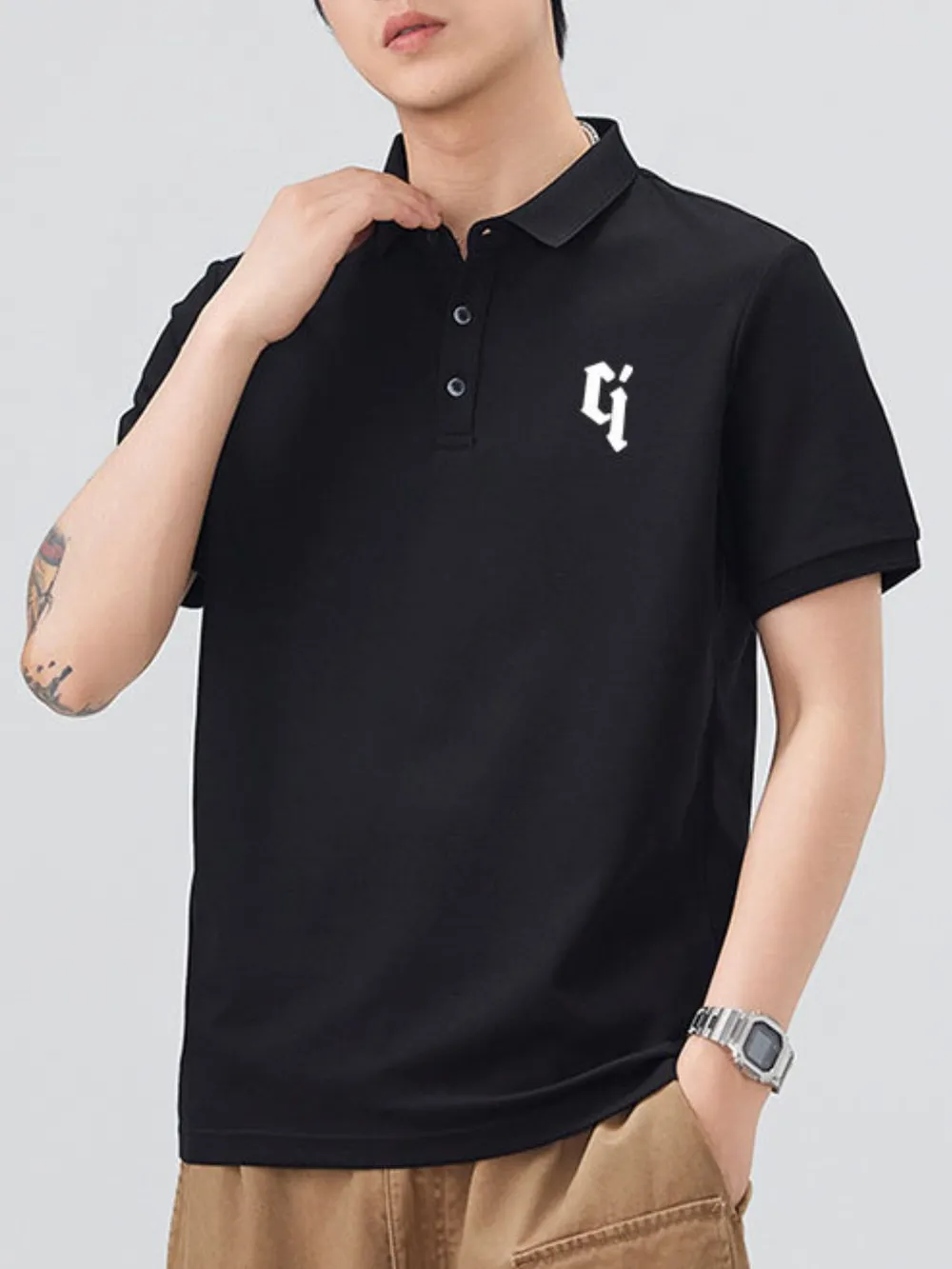 Men's Plus Size Button Detail Short Sleeve Polo, image 8