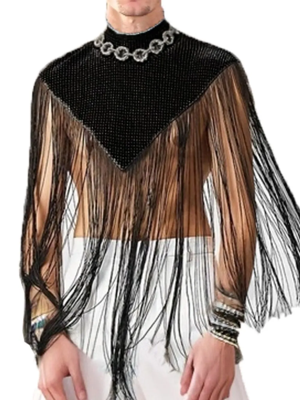 Men's Full Size Tassel Hem Mock Neck Cap Plus Size, image 5