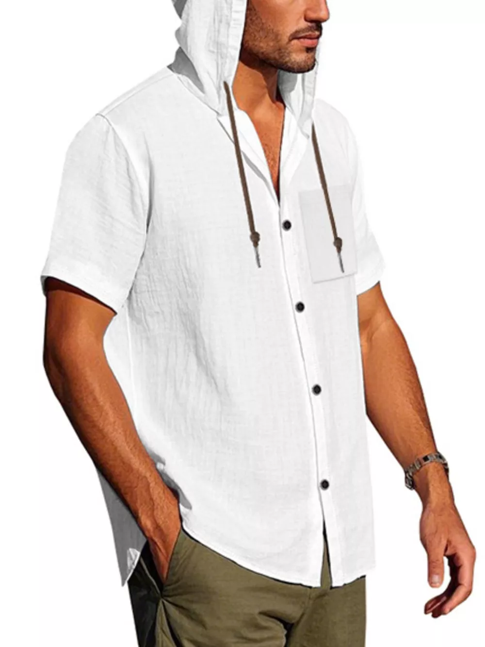 Men's Full Size Casual Hooded Short-Sleeve Shirt Plus Size, image 18