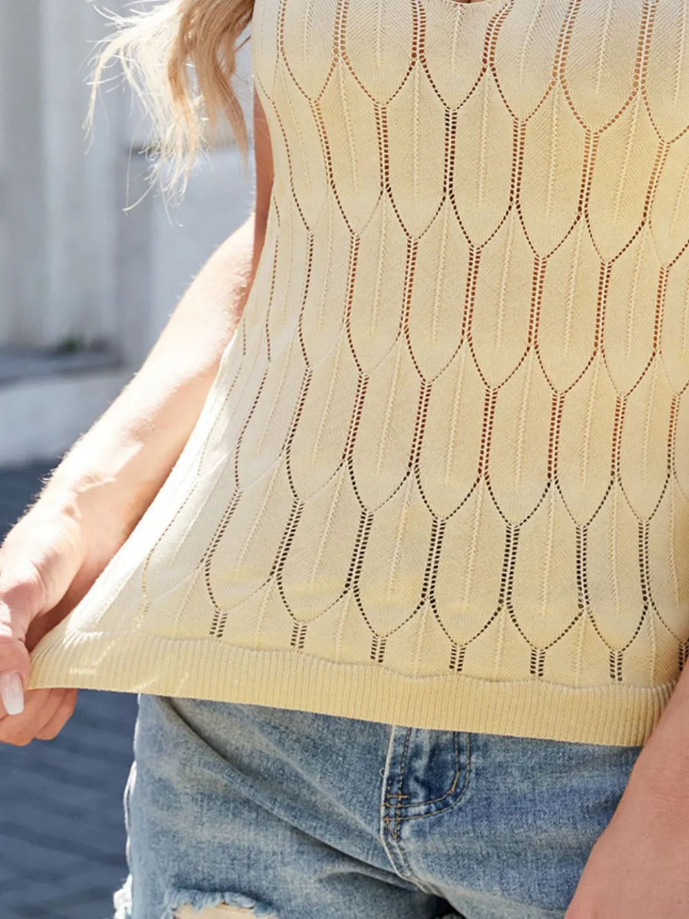 Eyelet Scoop Neck Knit Tank, image 5