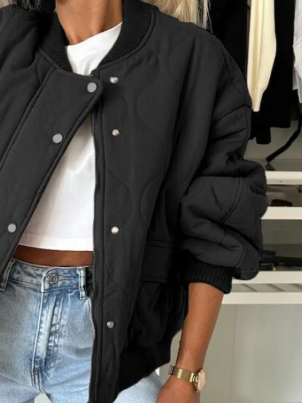 Baseball Collar Snap Down Long Sleeve Jacket, image 9
