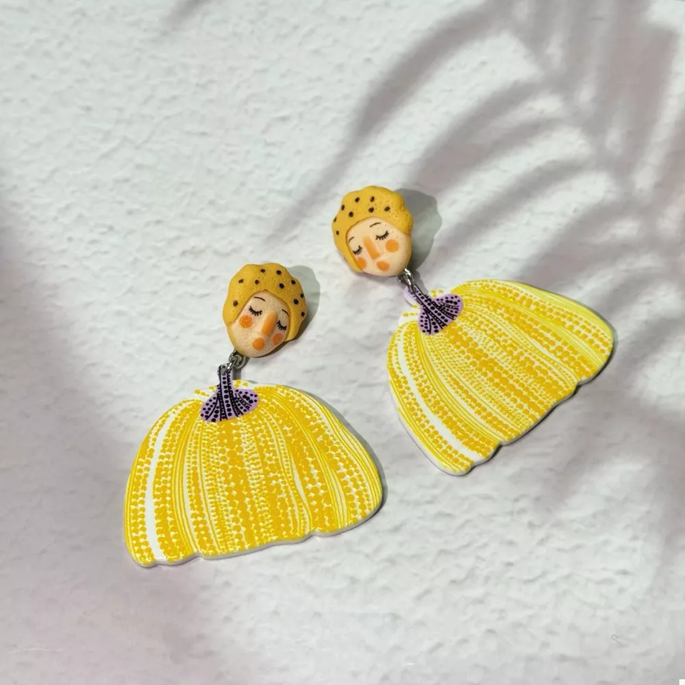 Whimsical Pumpkin Girl Dangle Earrings, image 3
