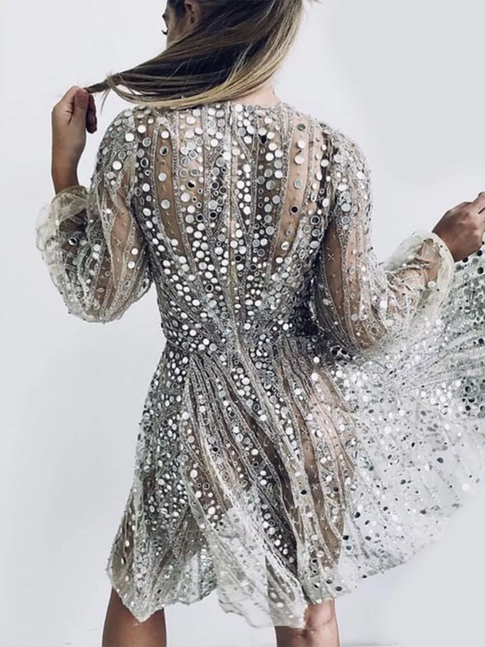 Sequin Deep V-Neck Mini Dress, image 4