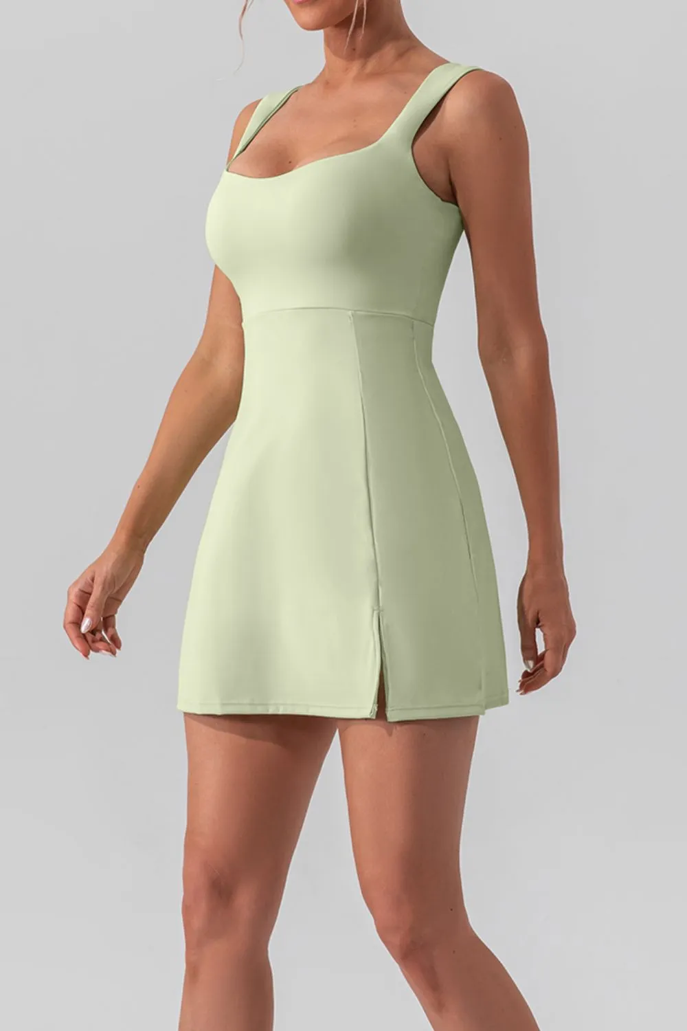 Square Neck Sleeveless Slit Mini Active Dress, image 9
