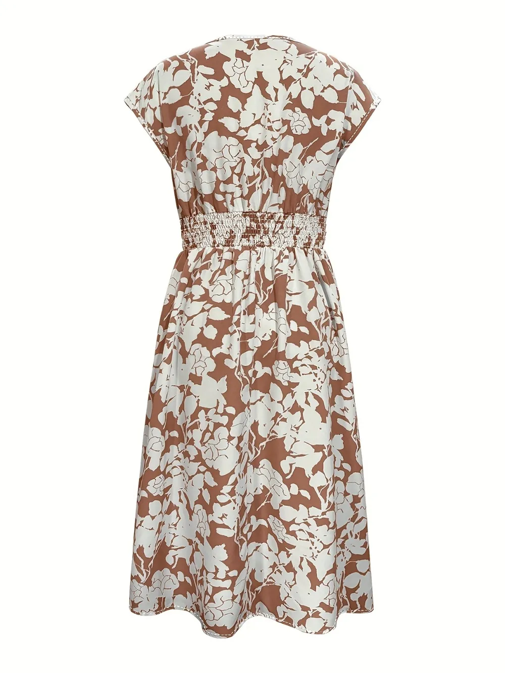 Printed V-Neck Cap Sleeve Midi Dress, image 2
