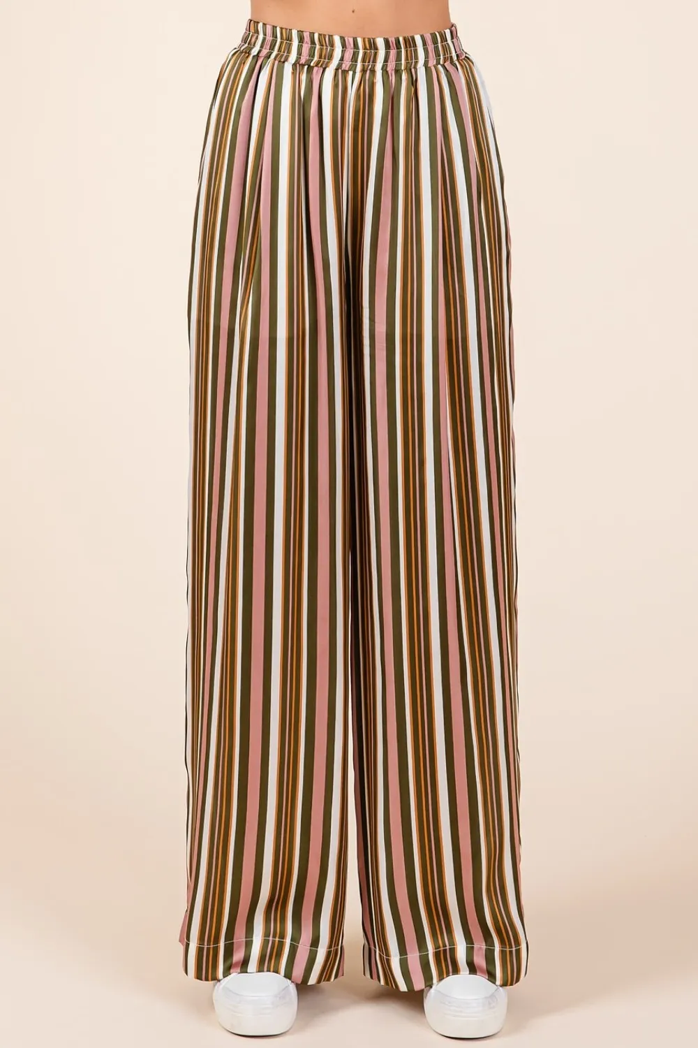 Striped Satin Elastic Waist Wide Leg Pants, image 4
