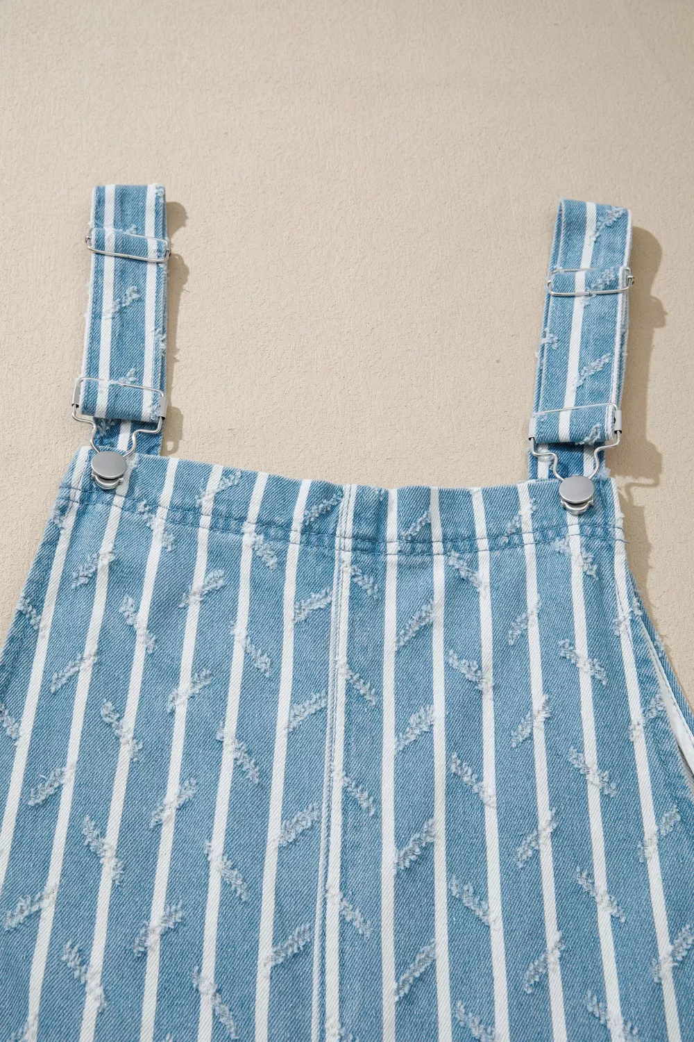 Striped Distressed Ruffled Wide Leg Denim Overalls, image 7