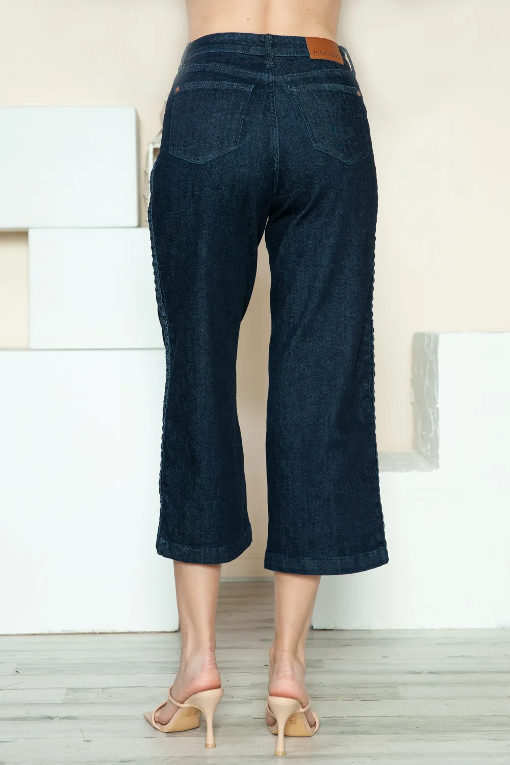 Full Size Side Seam Braid Detail Crop Wide Leg Jeans, image 6