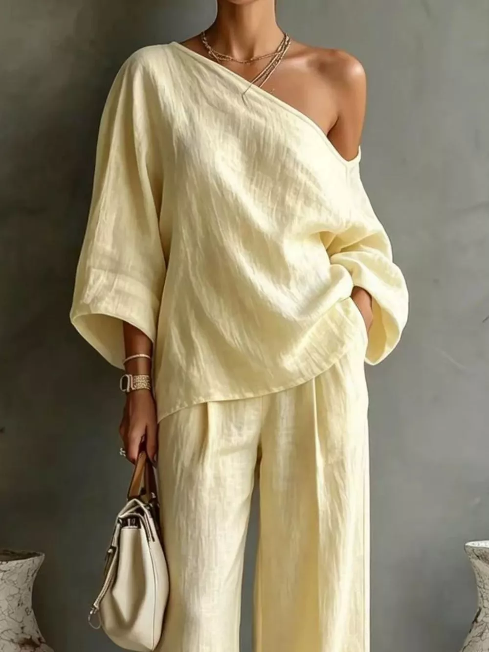One Shoulder Top and Wide Leg Pants Set, image 12
