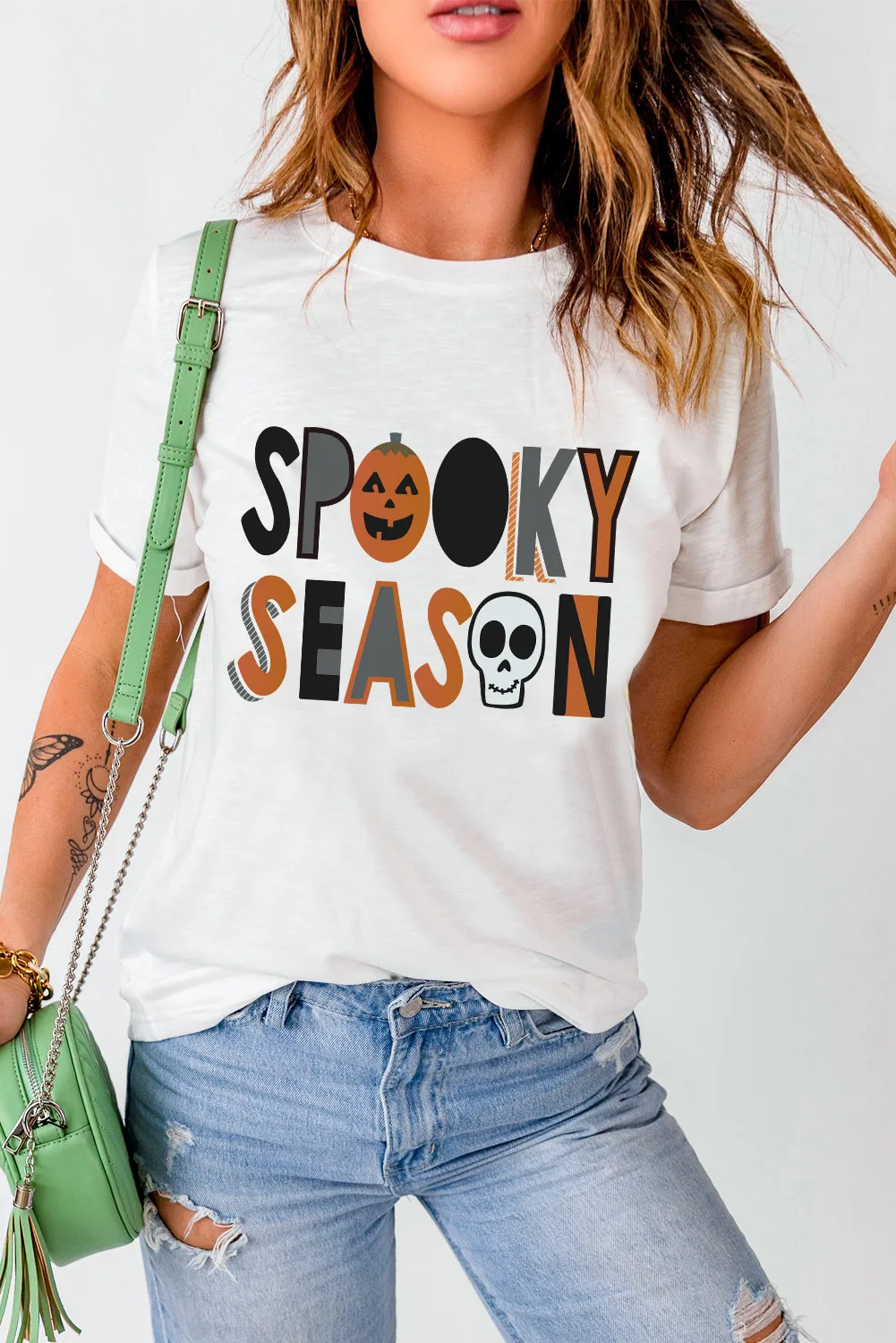 Letter Graphic Round Neck Short Sleeve T-Shirt, image 2