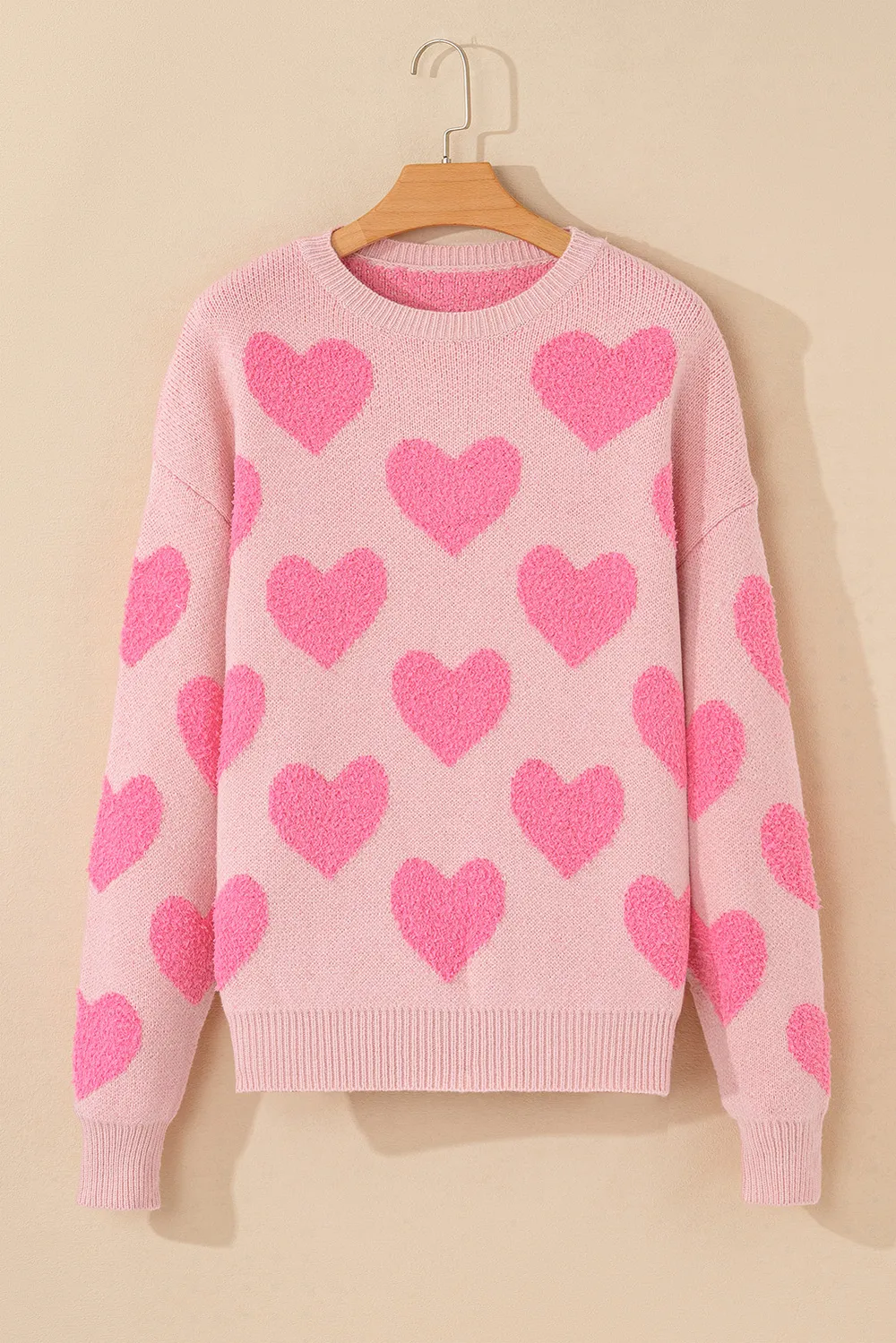 Valentine's Day Heart Jacquard Round Neck Sweater, image 7