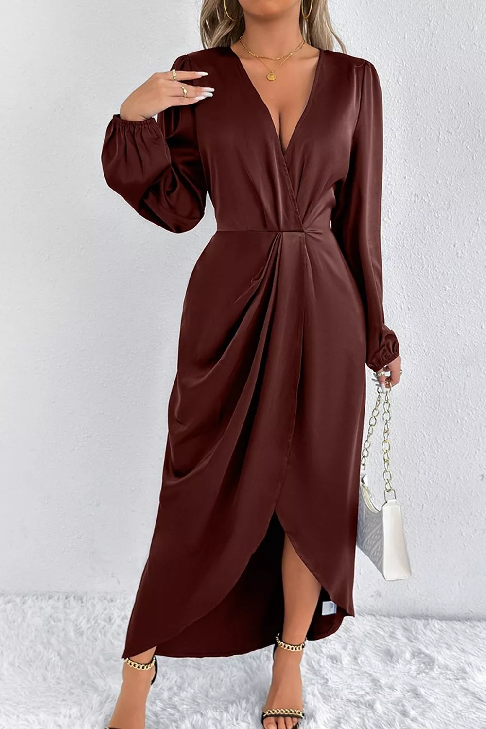 Satin Balloon Sleeve Midi Dress, image 20