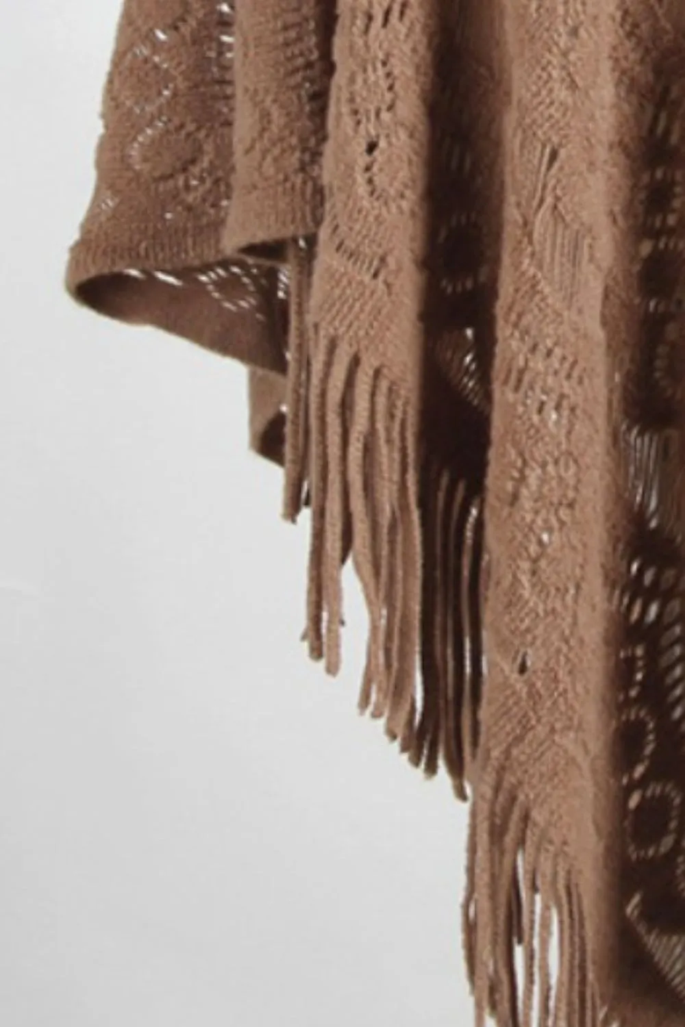 Fringe Openwork Surplice Cape Sleeve Poncho, image 13