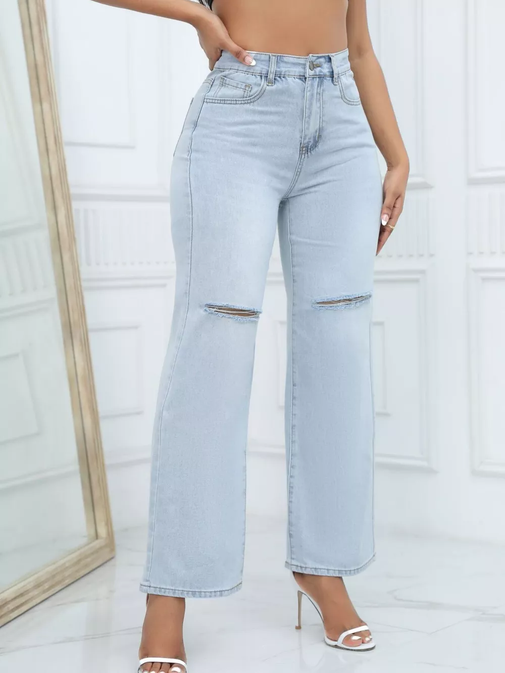 Distressed Wide-Leg Jeans, image 4