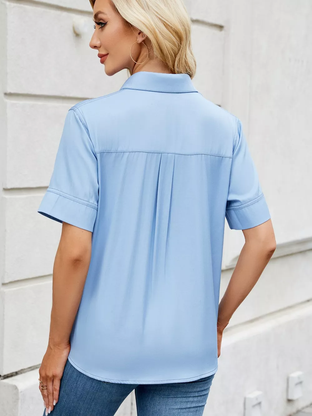 Collared Neck Short Sleeve Shirt, image 9