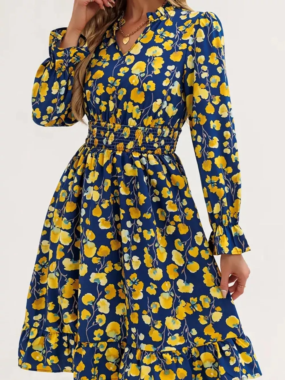 Floral Notched Flounce Sleeve Dress, image 10