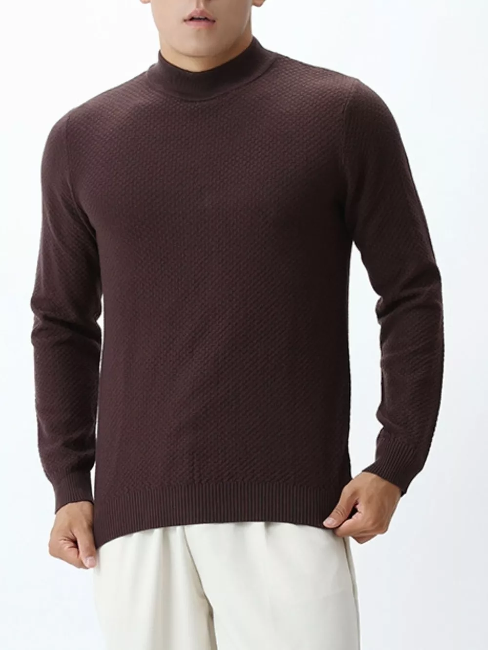 Men's Plus Size Textured Mock Neck Knit Top, image 9