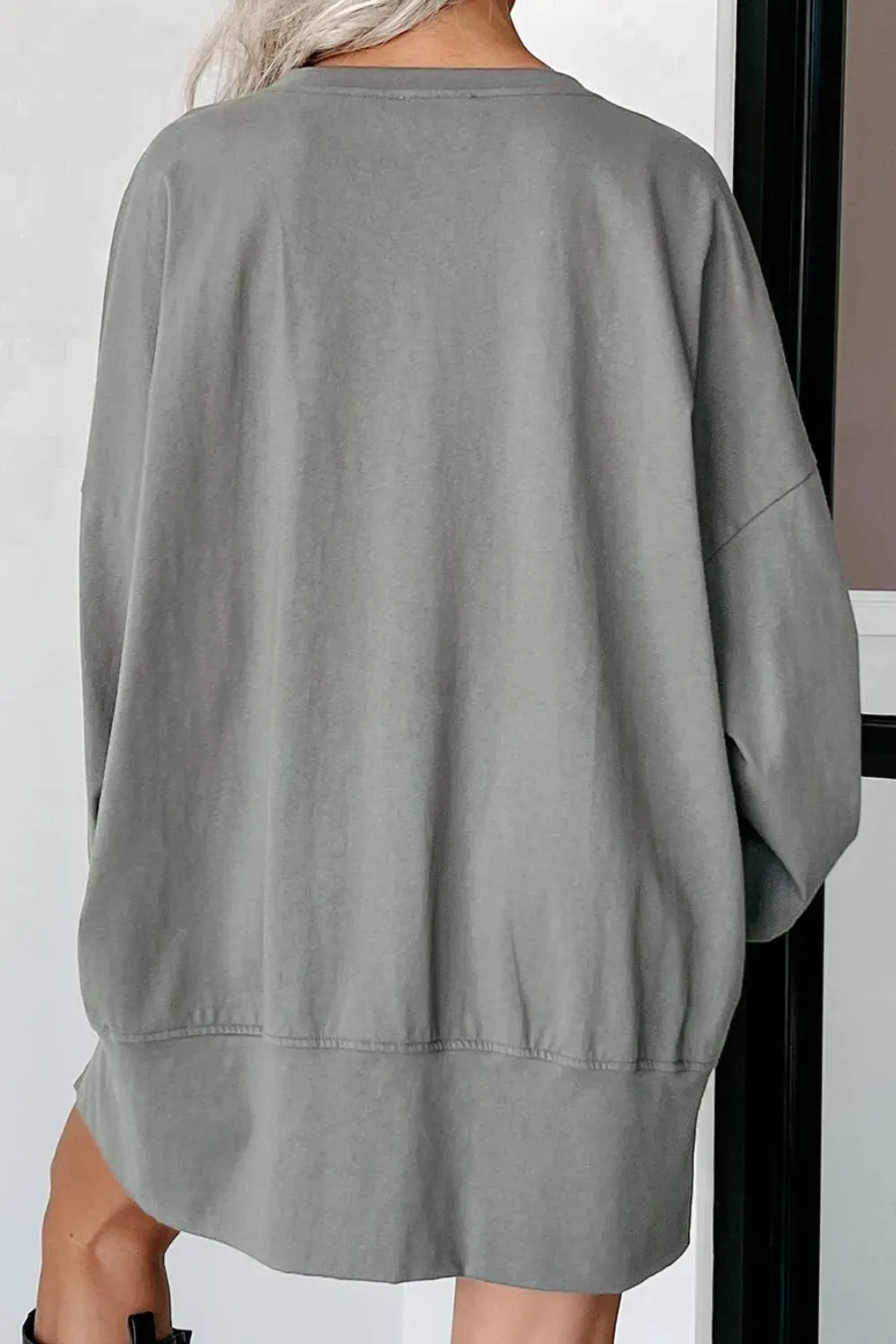 Sequin Letter Graphic Notched Long Sleeve Sweatshirt, image 9