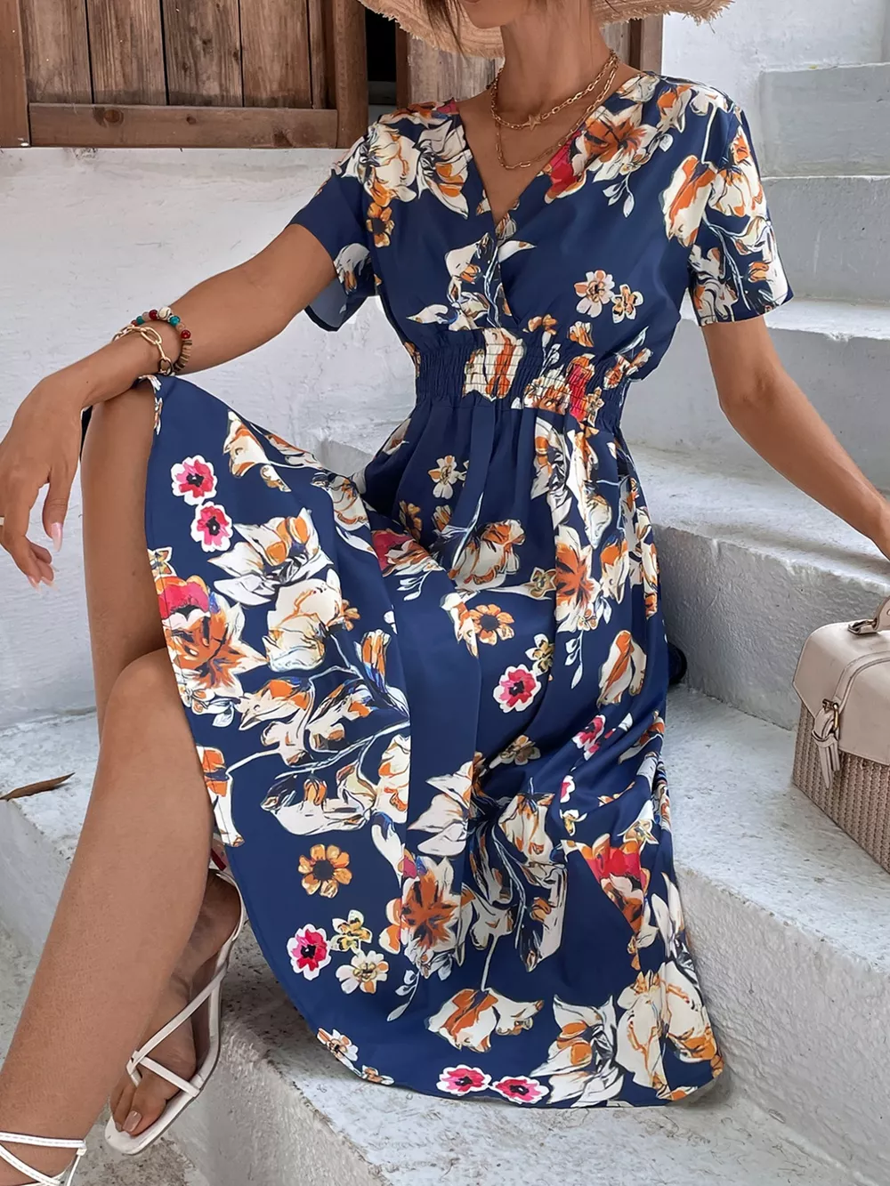 Printed Short Sleeve Midi Dress, image 23