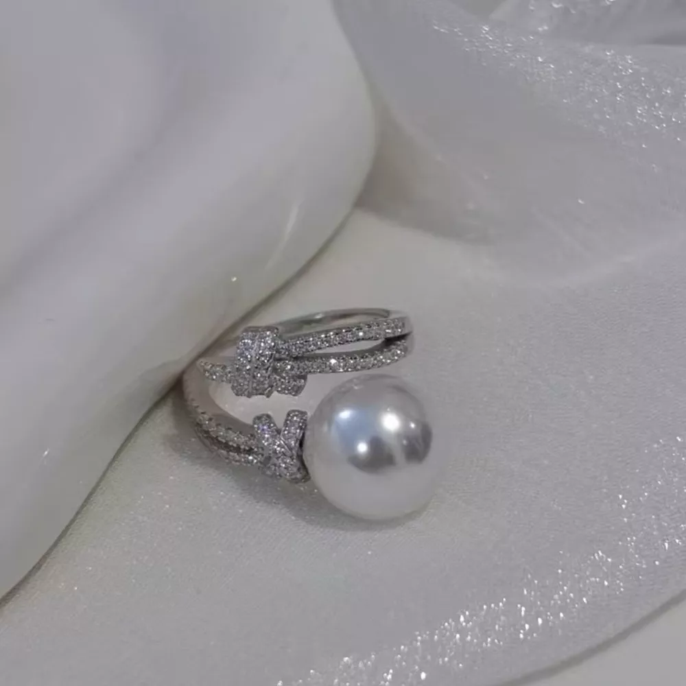Pearl Zircon Bypass Ring, image 11